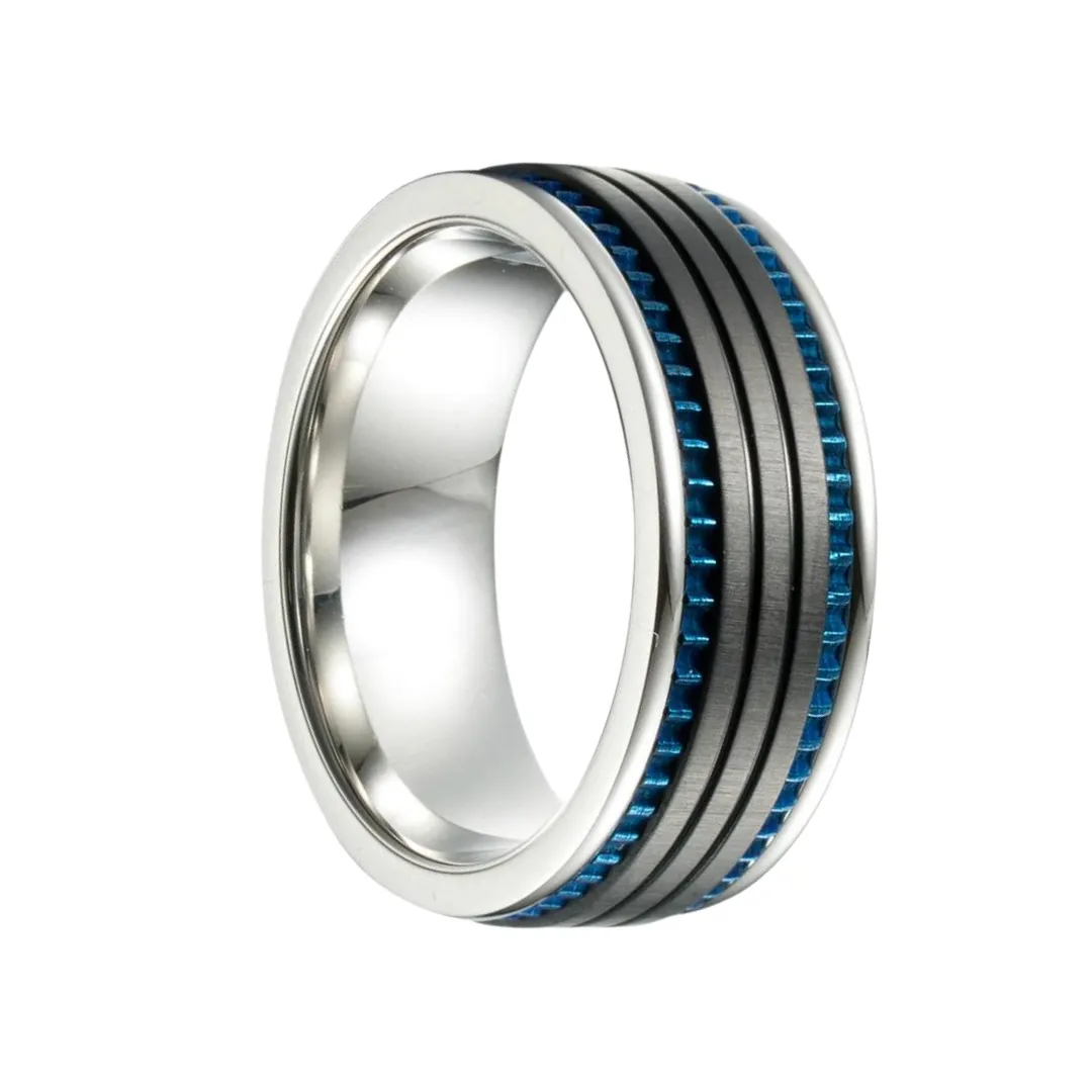 Black Space with Blue Inlay Titanium Steel Ring