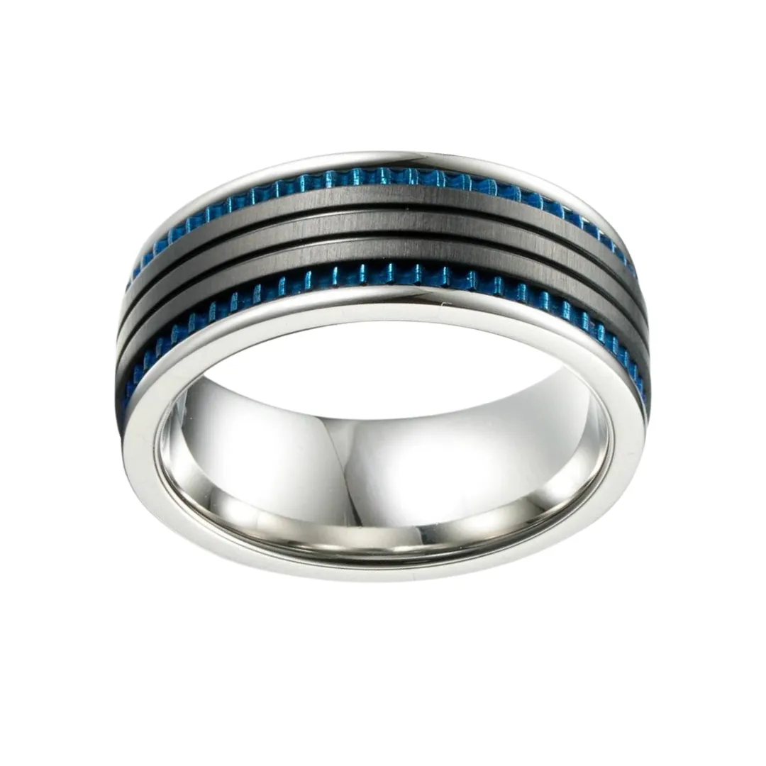 Black Space with Blue Inlay Titanium Steel Ring
