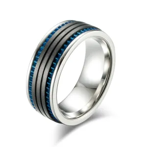 Black Space with Blue Inlay Titanium Steel Ring