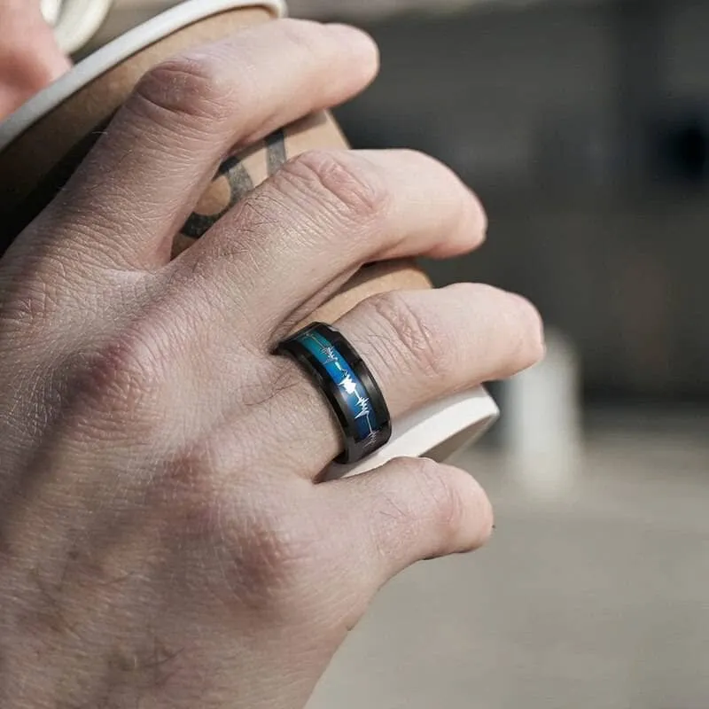 Black Tungsten Carbide Wedding Band with Heartbeat Inlay