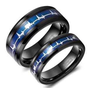 Black Tungsten Carbide Wedding Band with Heartbeat Inlay
