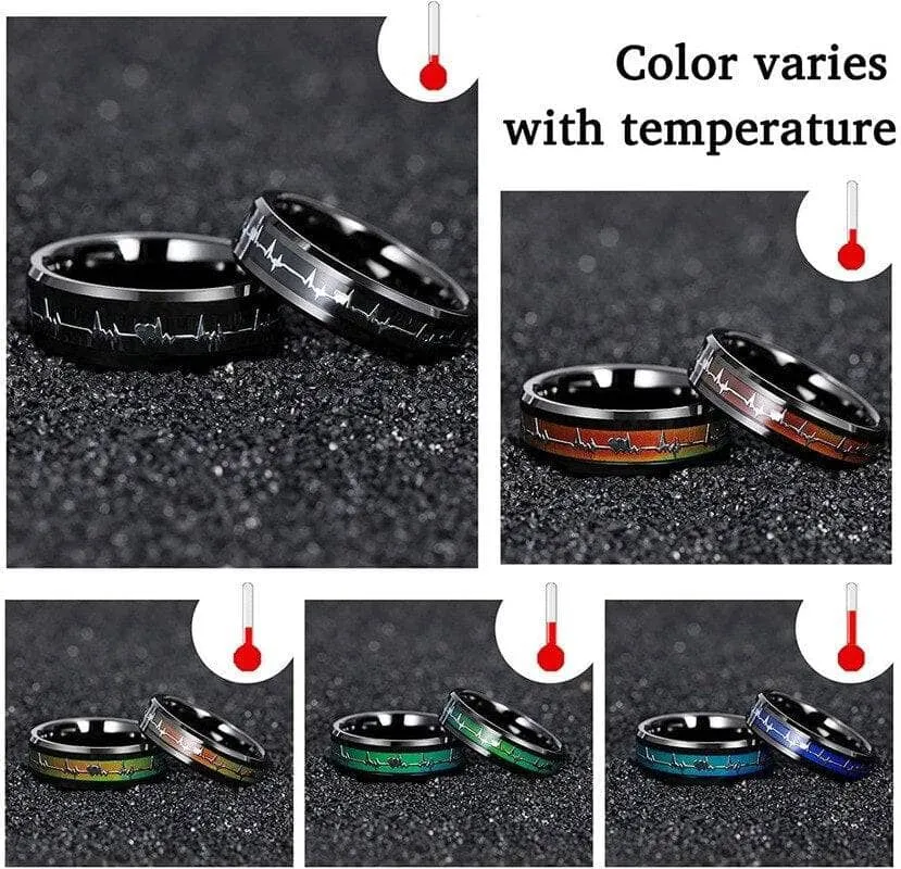 Black Tungsten Carbide Wedding Band with Heartbeat Inlay