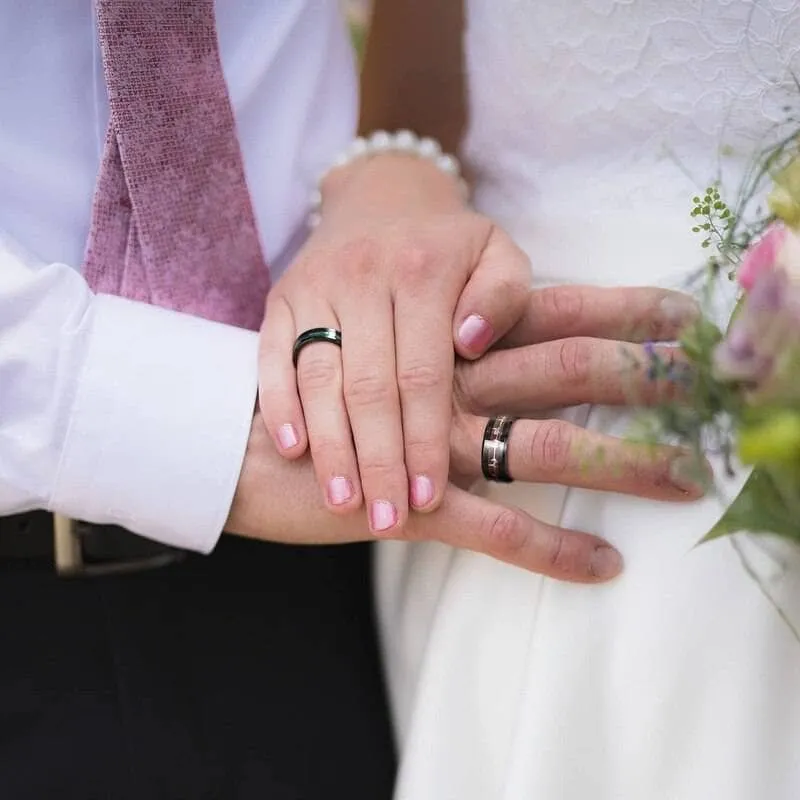 Black Tungsten Carbide Wedding Band with Heartbeat Inlay
