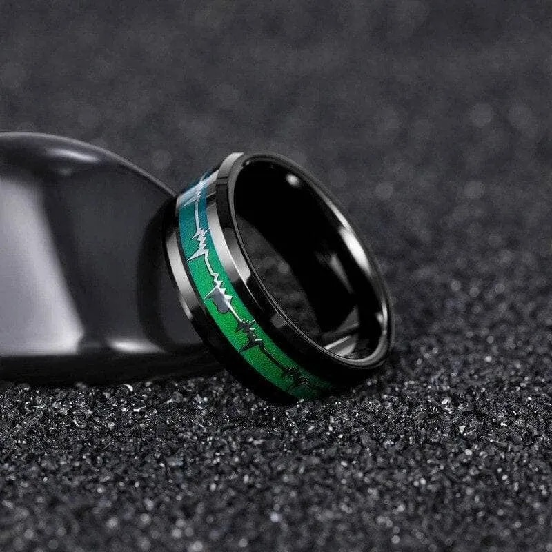 Black Tungsten Carbide Wedding Band with Heartbeat Inlay
