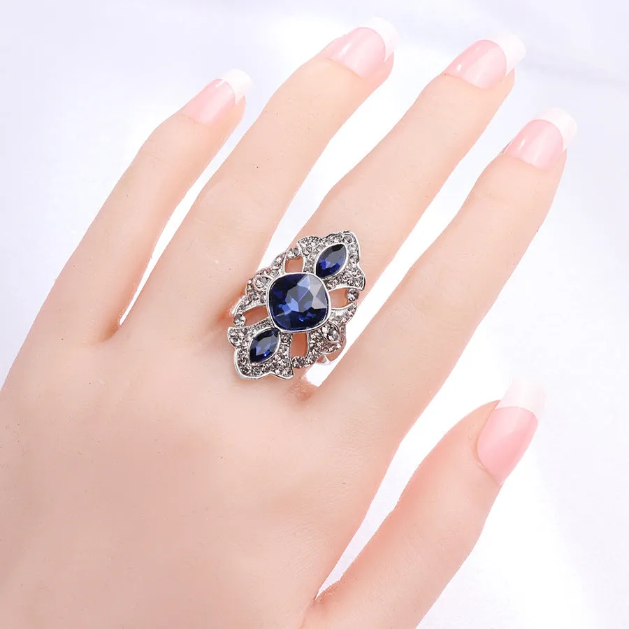 Blue Crystal & Cubic Zirconia Crown Band Ring