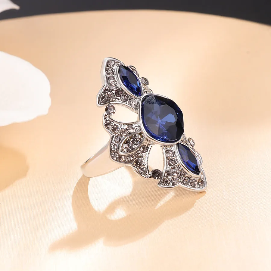 Blue Crystal & Cubic Zirconia Crown Band Ring