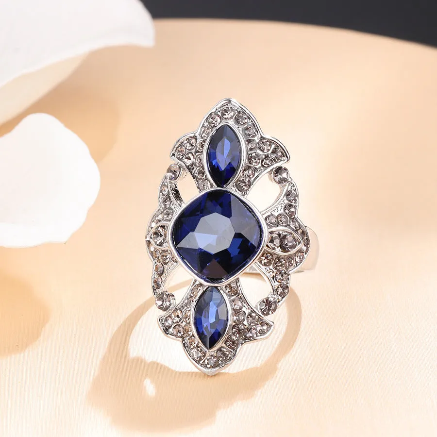 Blue Crystal & Cubic Zirconia Crown Band Ring