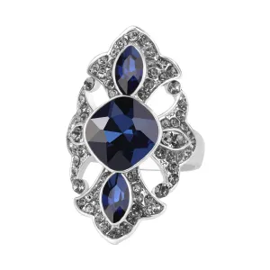 Blue Crystal & Cubic Zirconia Crown Band Ring