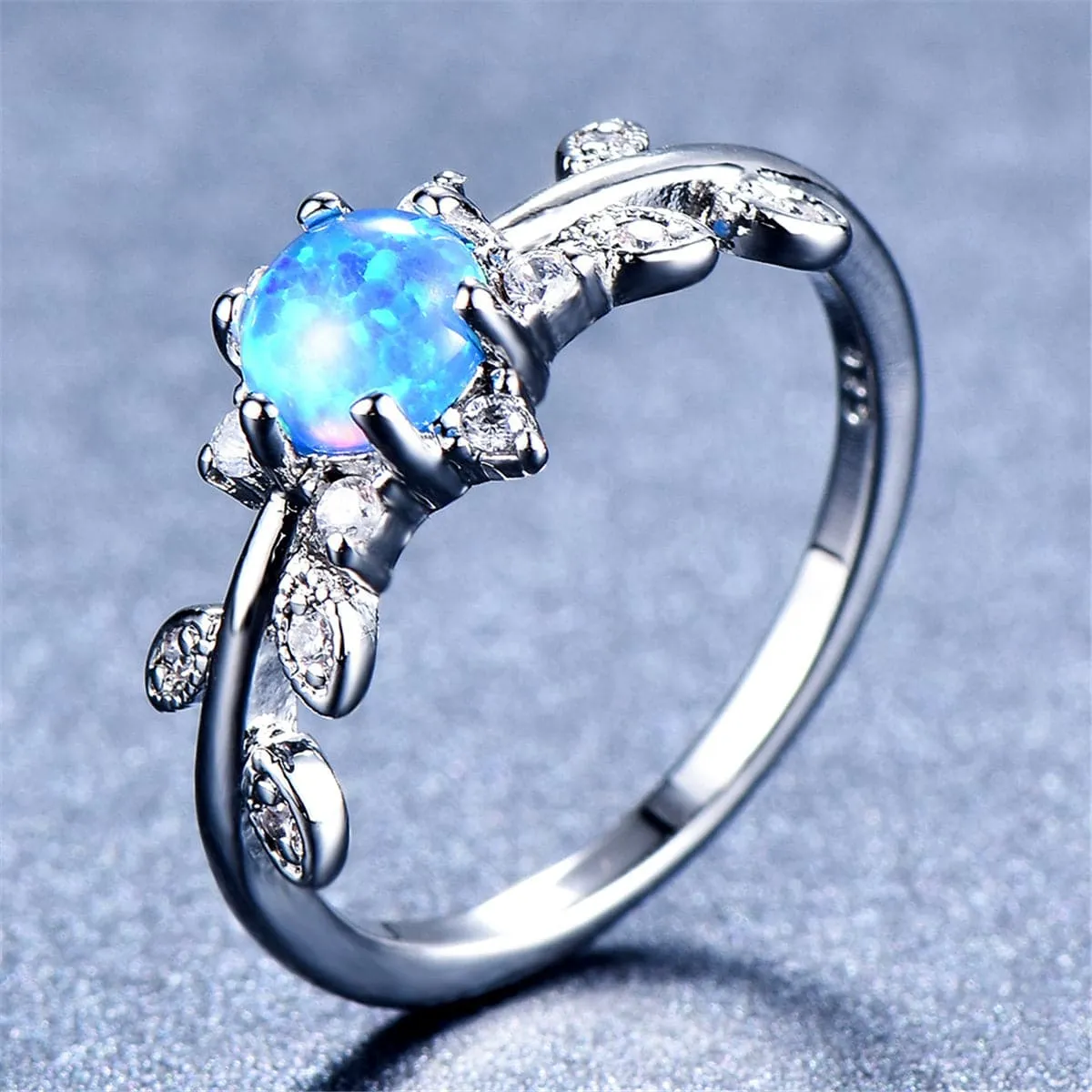 Blue Opal & Cubic Zirconia Botany Ring