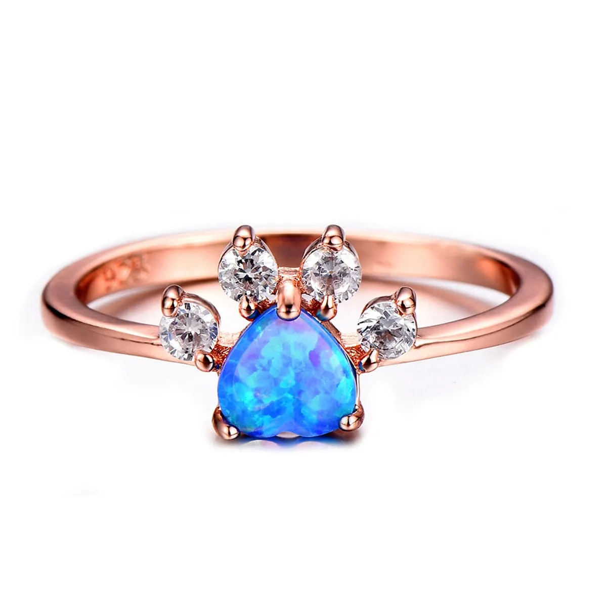 Blue Opal & Cubic Zirconia Paw Print Ring