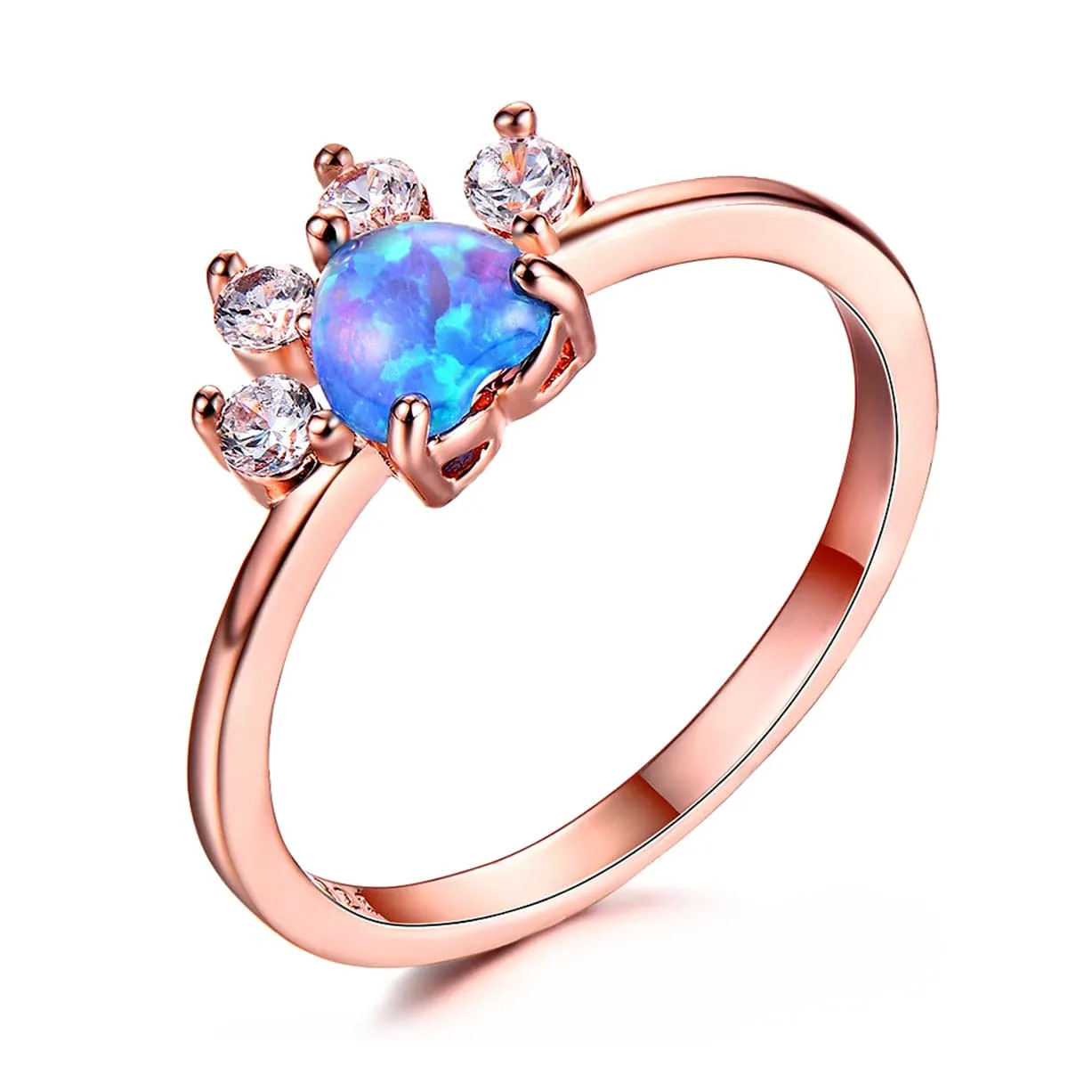 Blue Opal & Cubic Zirconia Paw Print Ring