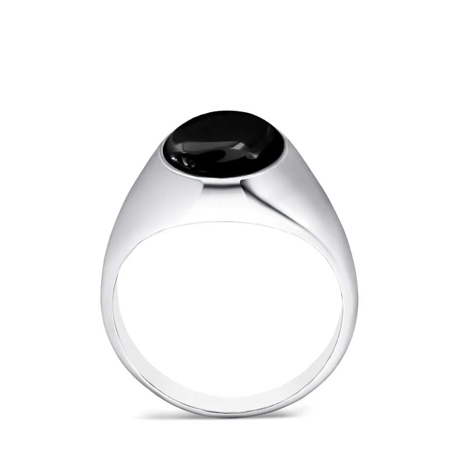 Bold Stone Men's Simple Signet Ring in Solid 925 Silver
