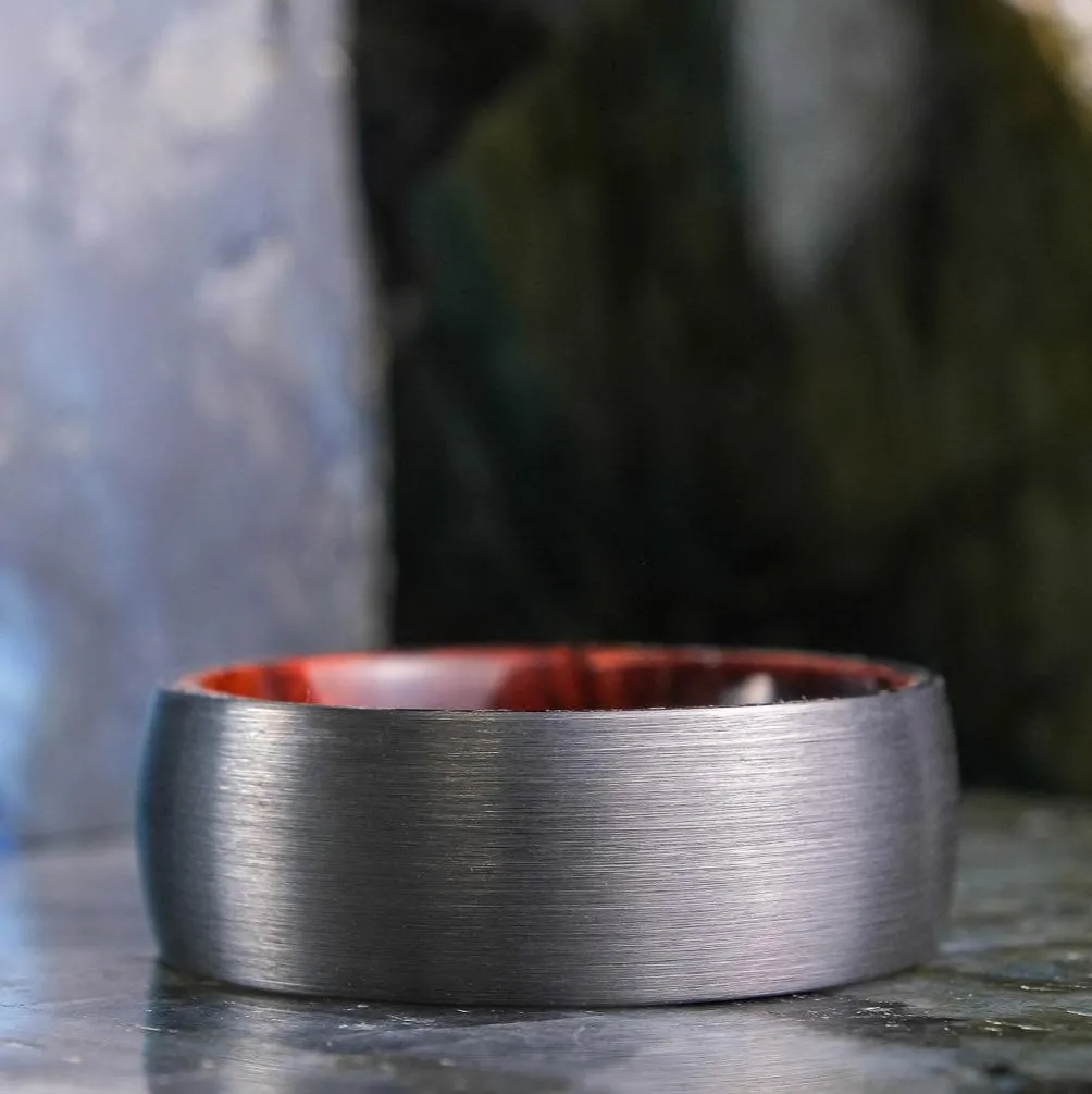 Brushed Silver Band / Koa Wood Interior - 8mm