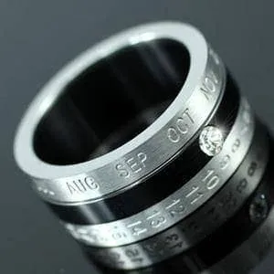 Calendar Date Stainless Steel Spin Mens Ring