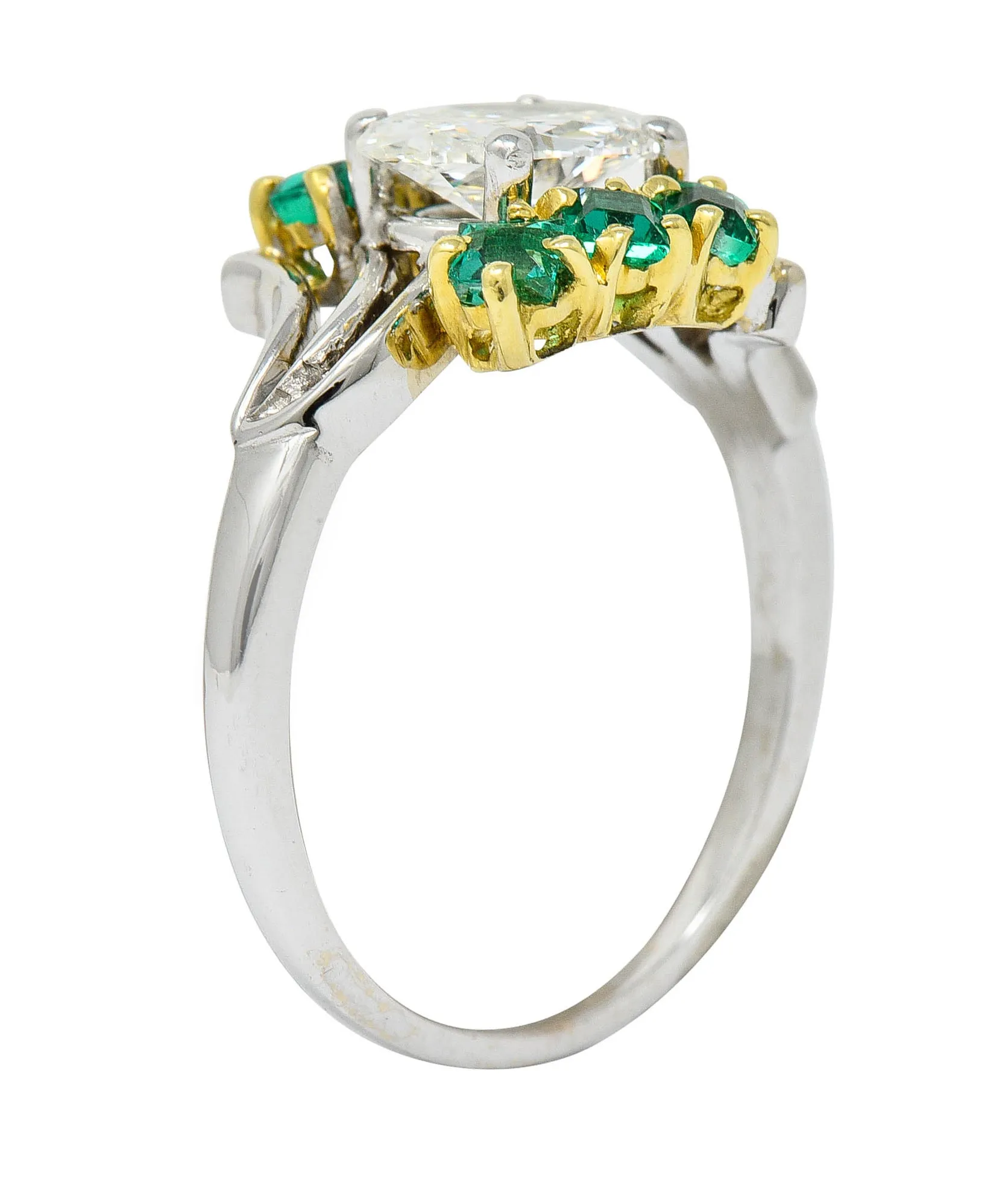 Cartier 1950's 1.76 CTW Diamond Emerald 18 Karat Two-Tone Bypass Vintage Ring GIA