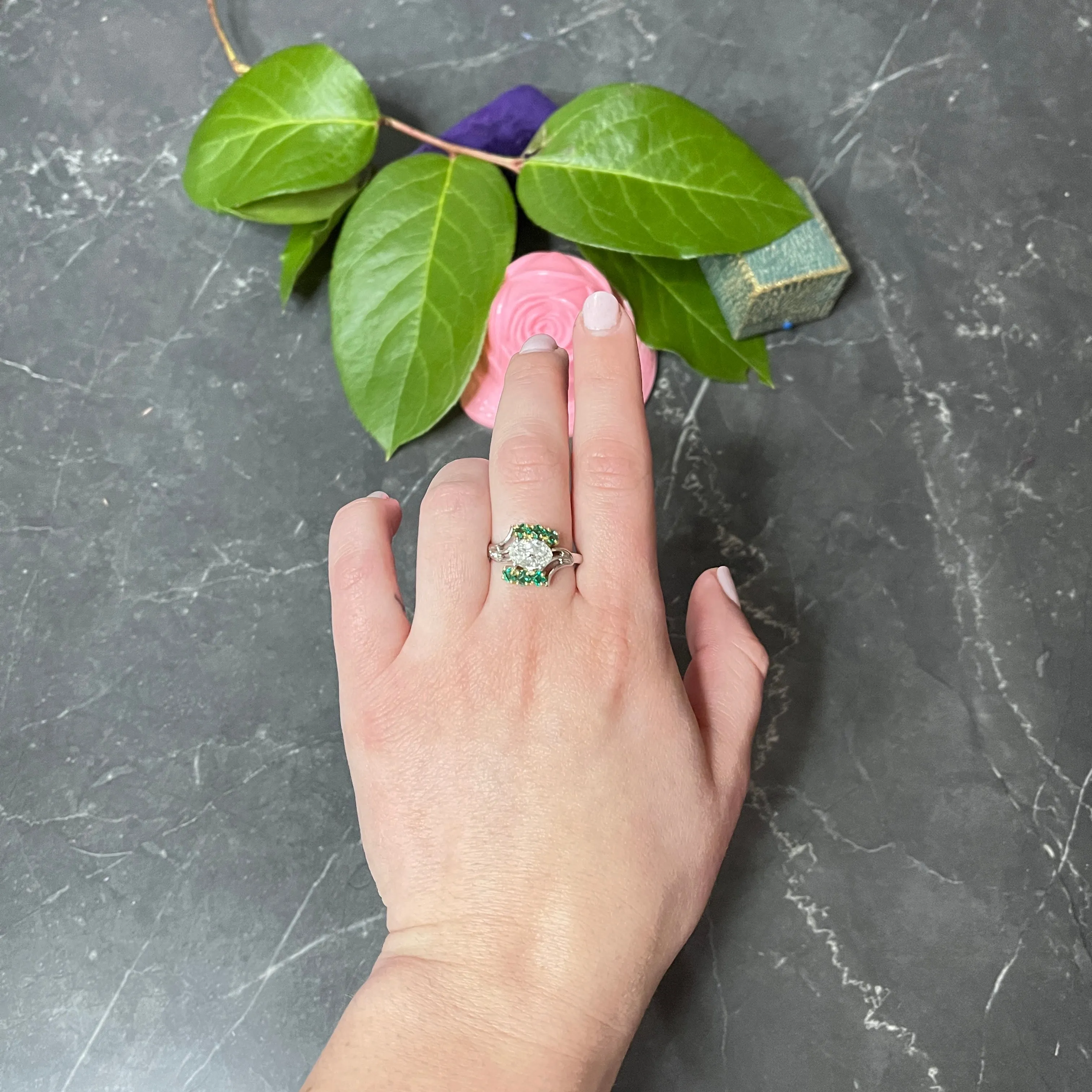 Cartier 1950's 1.76 CTW Diamond Emerald 18 Karat Two-Tone Bypass Vintage Ring GIA