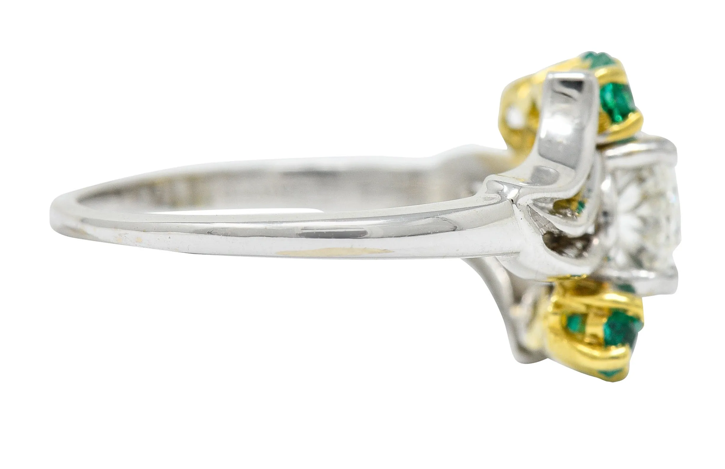 Cartier 1950's 1.76 CTW Diamond Emerald 18 Karat Two-Tone Bypass Vintage Ring GIA
