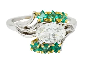 Cartier 1950's 1.76 CTW Diamond Emerald 18 Karat Two-Tone Bypass Vintage Ring GIA