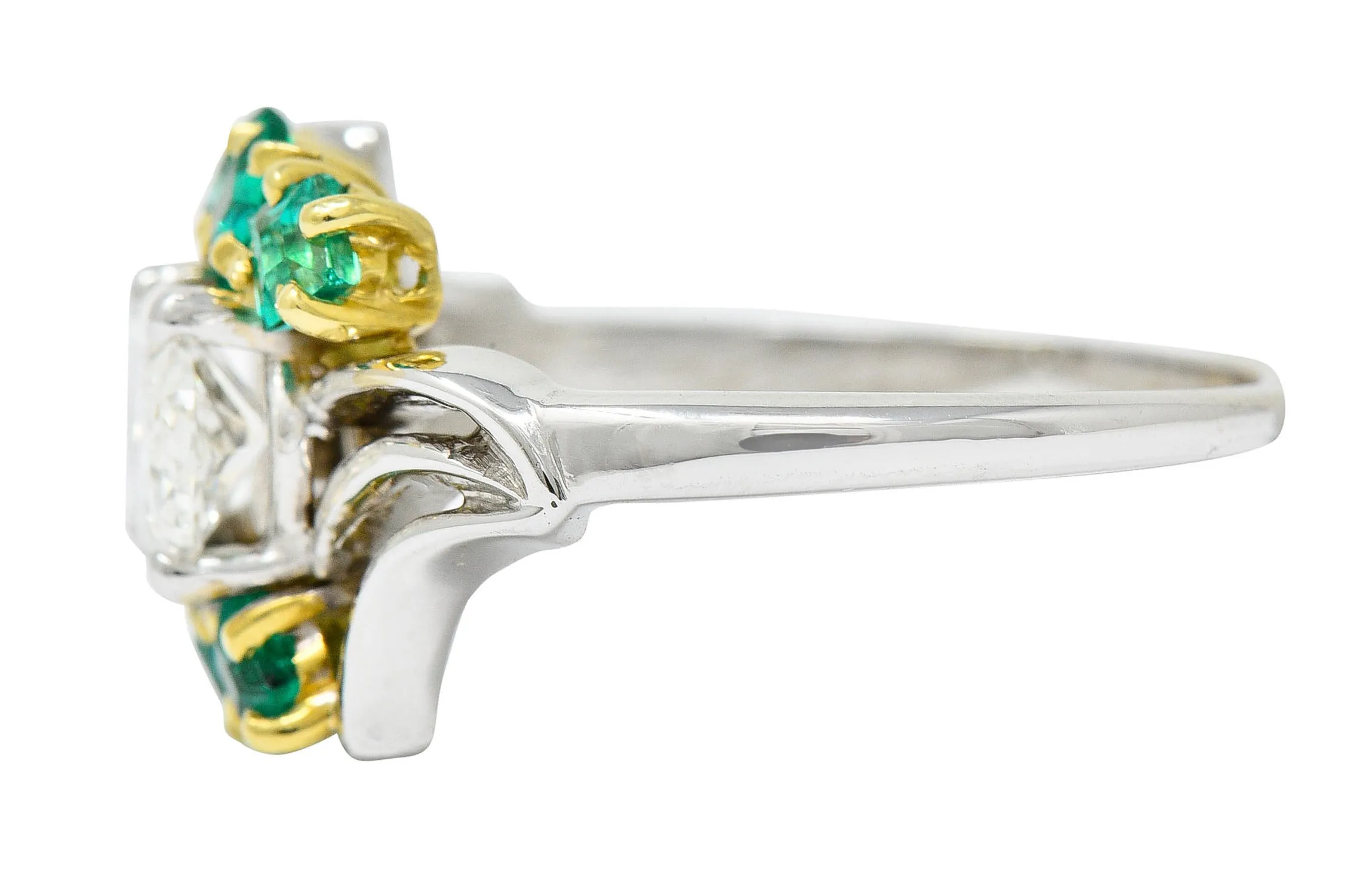 Cartier 1950's 1.76 CTW Diamond Emerald 18 Karat Two-Tone Bypass Vintage Ring GIA