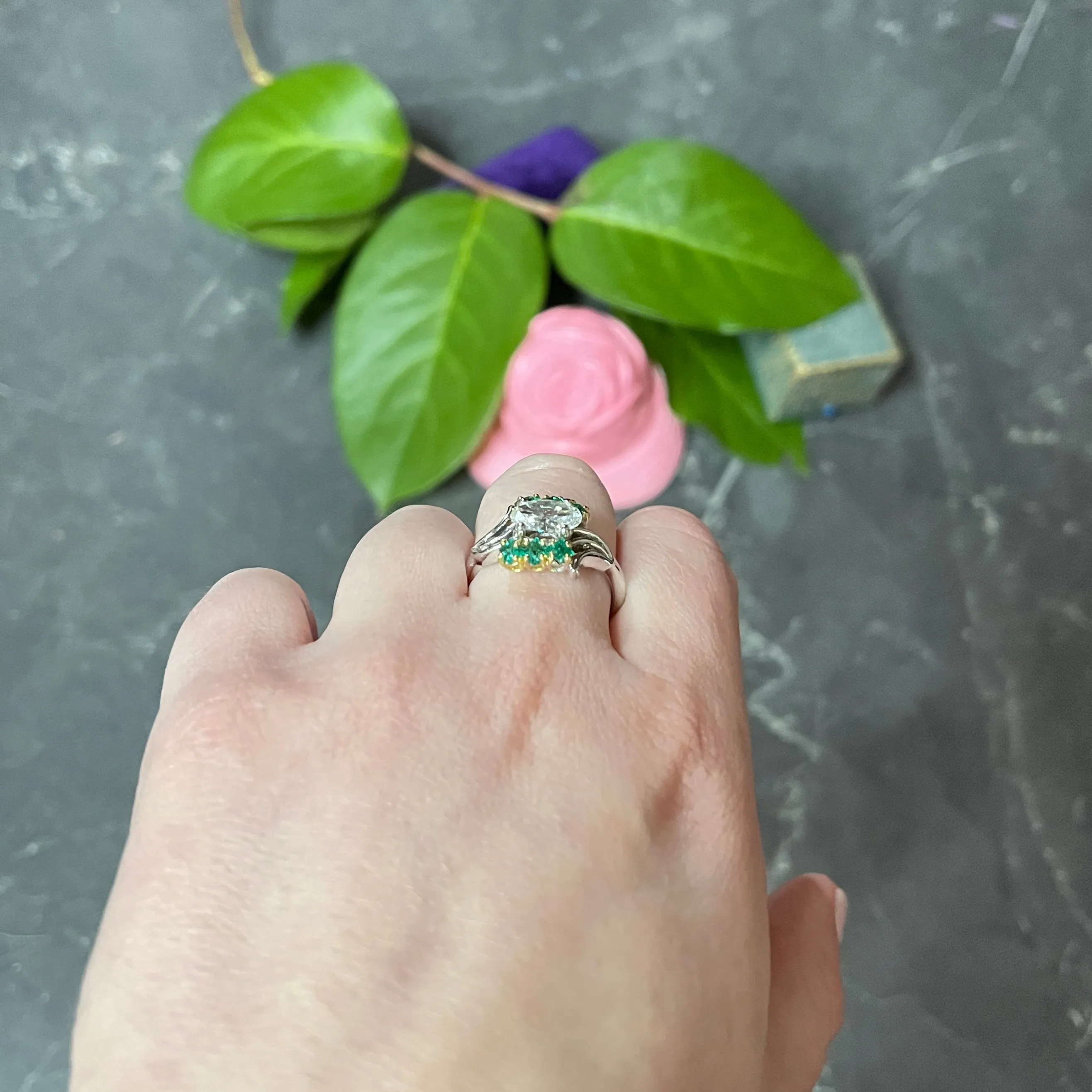 Cartier 1950's 1.76 CTW Diamond Emerald 18 Karat Two-Tone Bypass Vintage Ring GIA