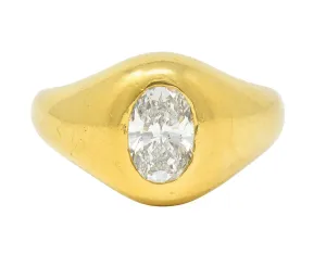 Cartier 1960's 1.22 CTW Oval Cut Diamond 18 Karat Yellow Gold Unisex Signet Ring