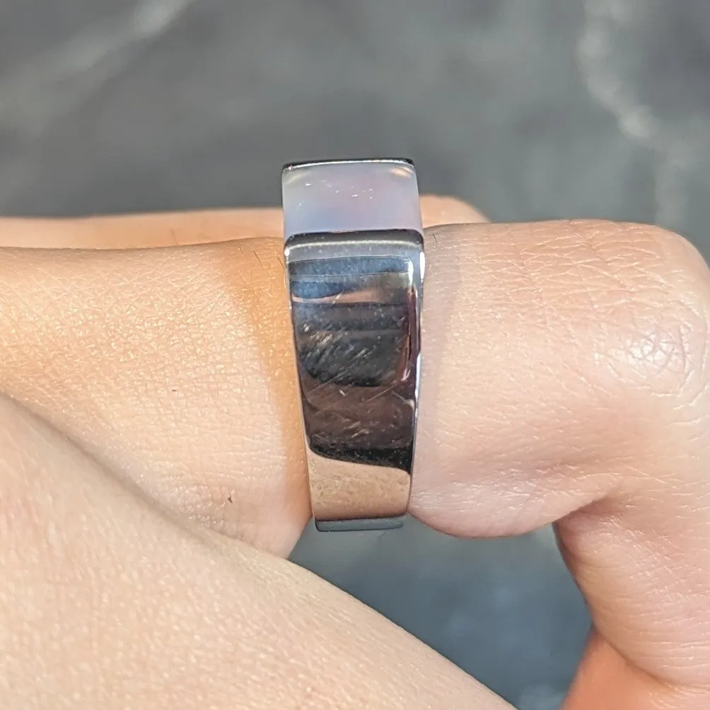 Cartier 2000 Gray Moonstone 18 Karat White Gold Vintage Tank Band Ring