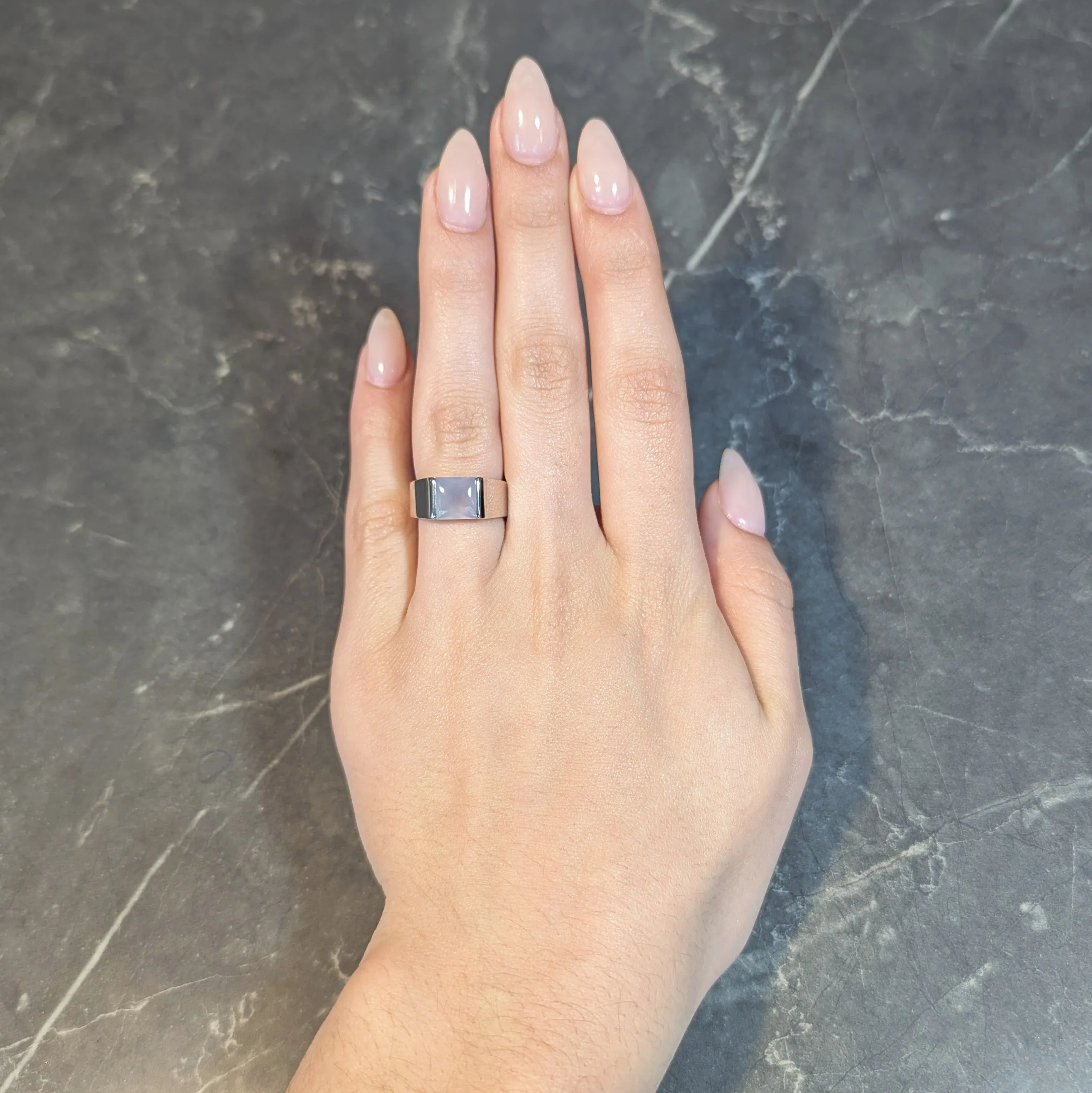 Cartier 2000 Gray Moonstone 18 Karat White Gold Vintage Tank Band Ring