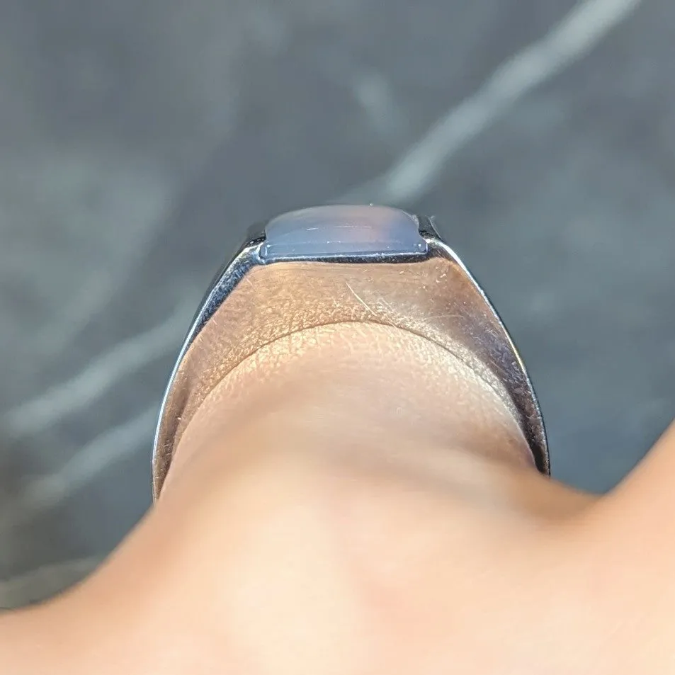 Cartier 2000 Gray Moonstone 18 Karat White Gold Vintage Tank Band Ring