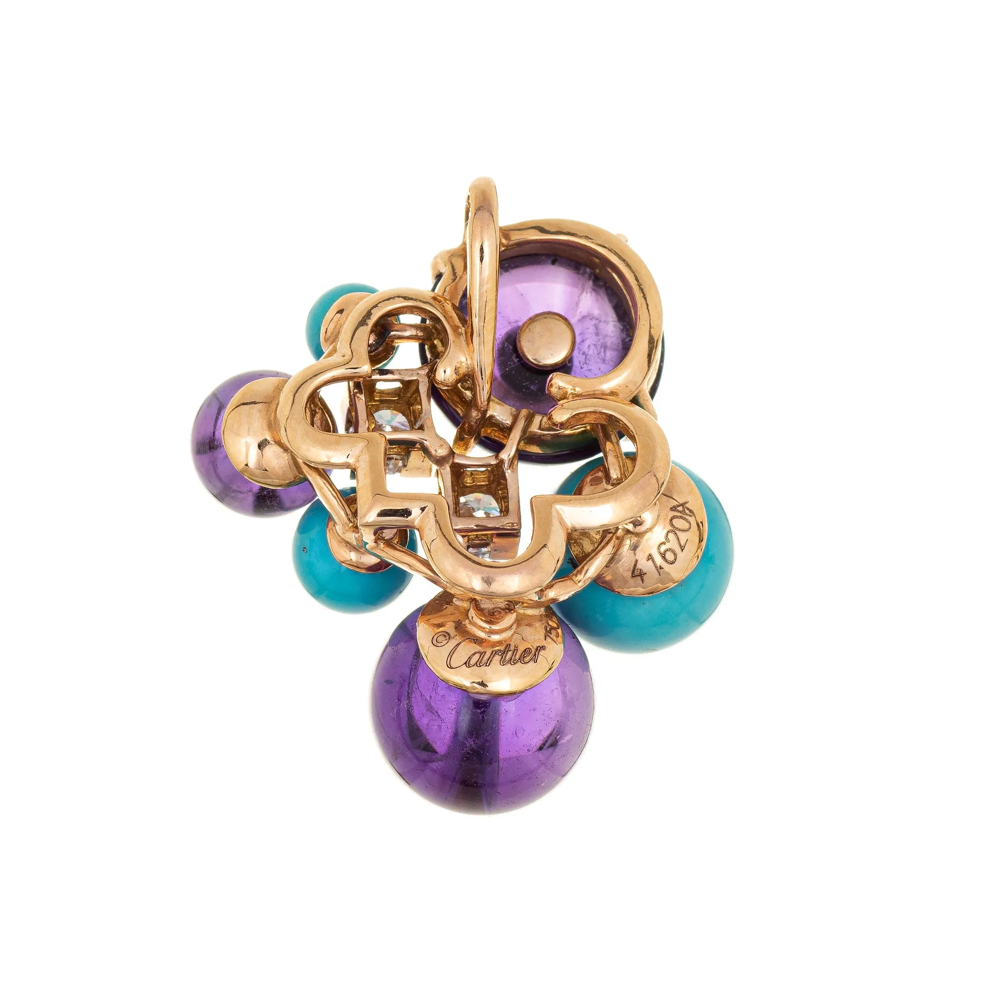 Cartier Delices de Goa Turquoise Amethyst Pendant 18k Gold COA Estate Jewelry