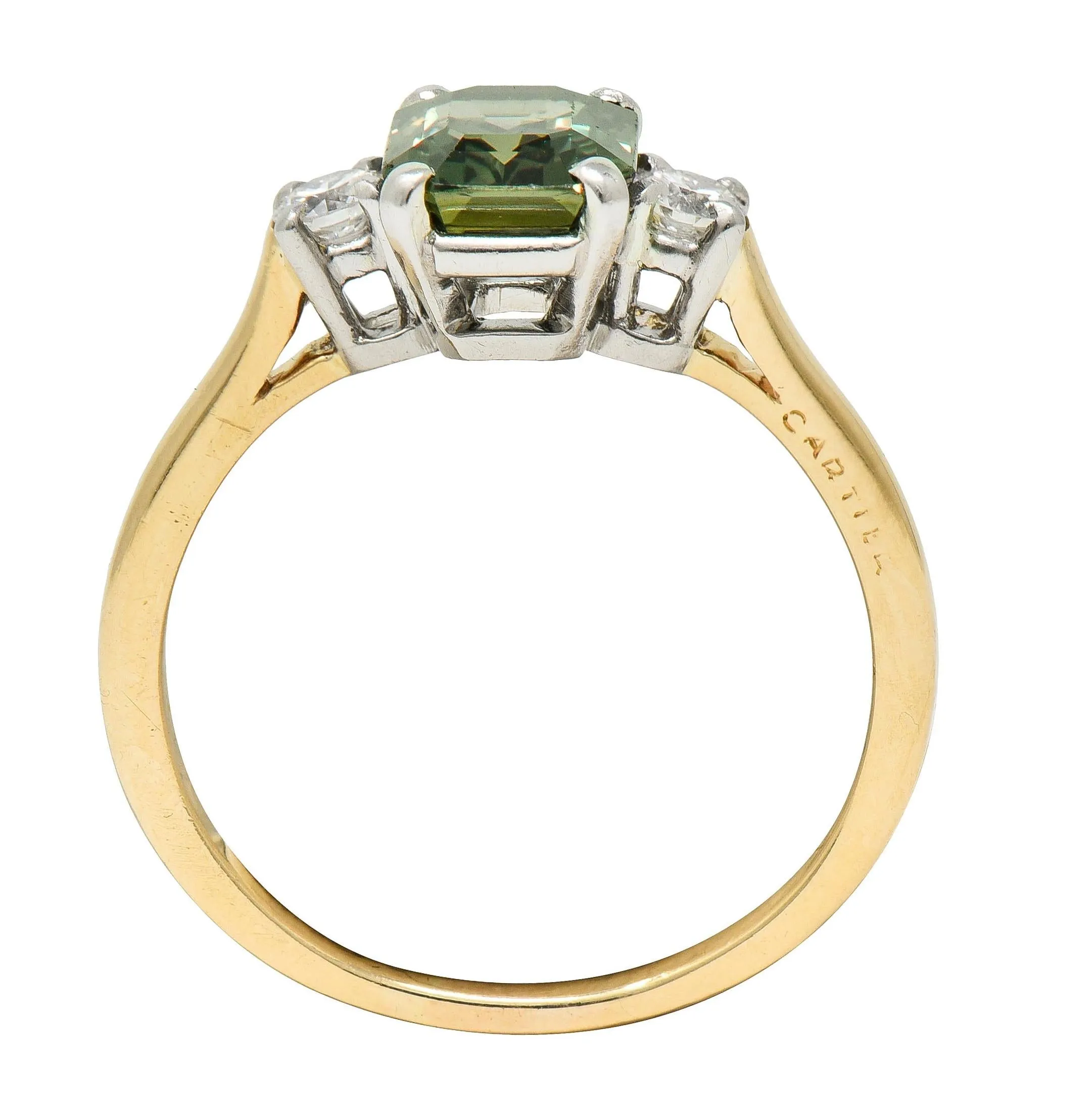 Cartier Mid-Century 1.66 CTW Alexandrite Diamond Platinum 14 Karat Yellow Gold Vintage Ring
