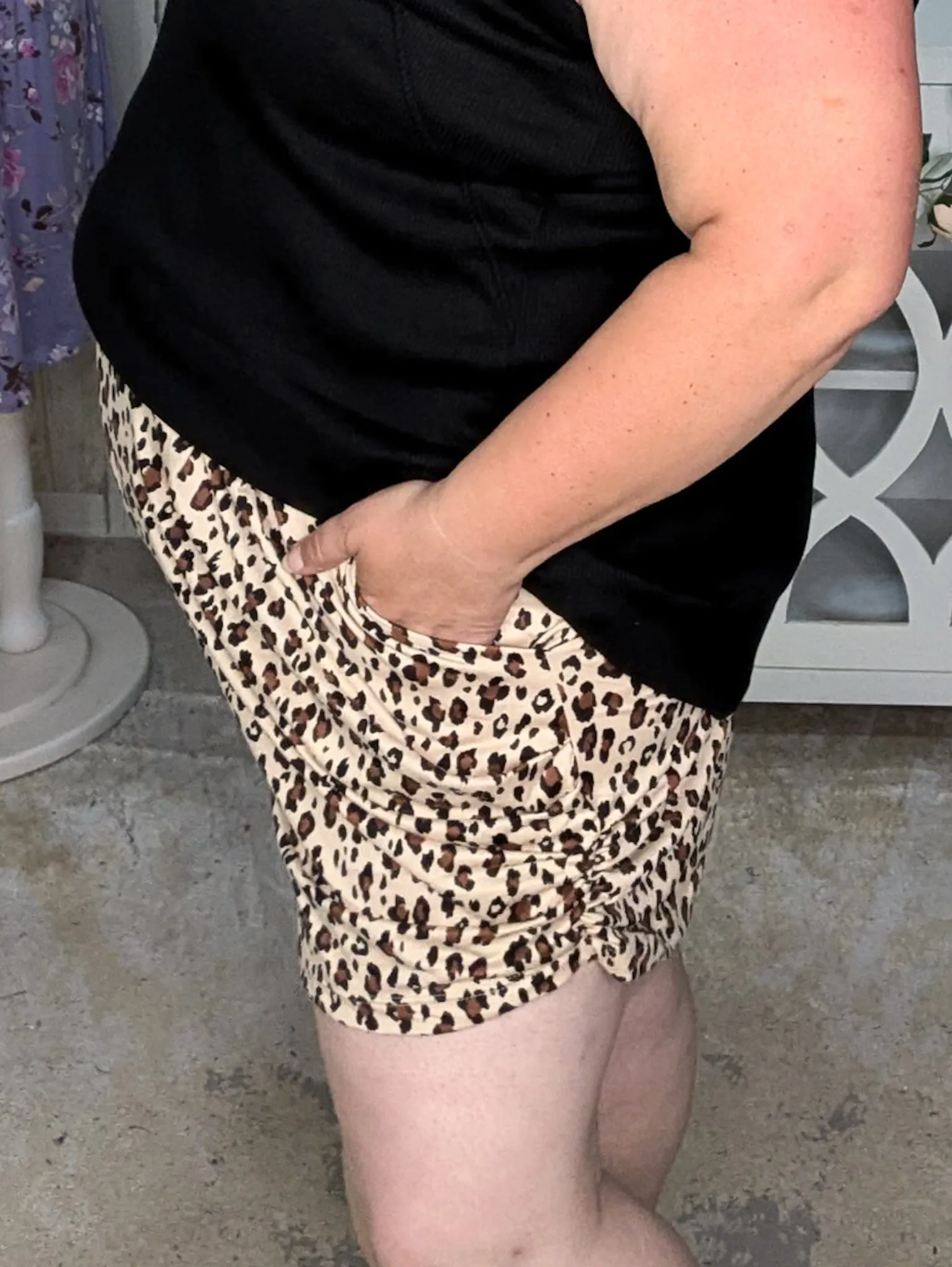 Cassidy Draped Harem Shorts in Taupe Animal Print