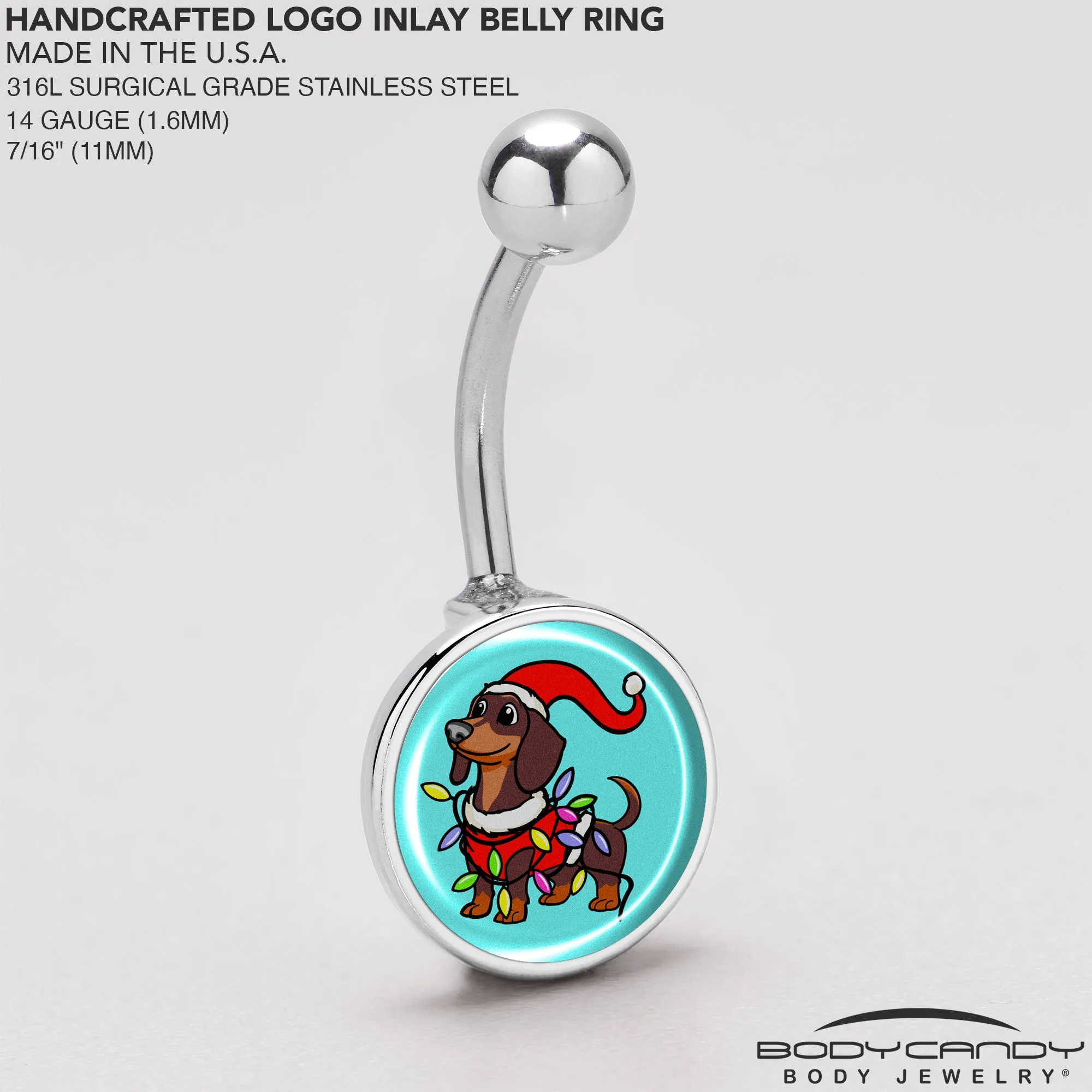 Christmas Holiday Weiner Dog Belly Ring