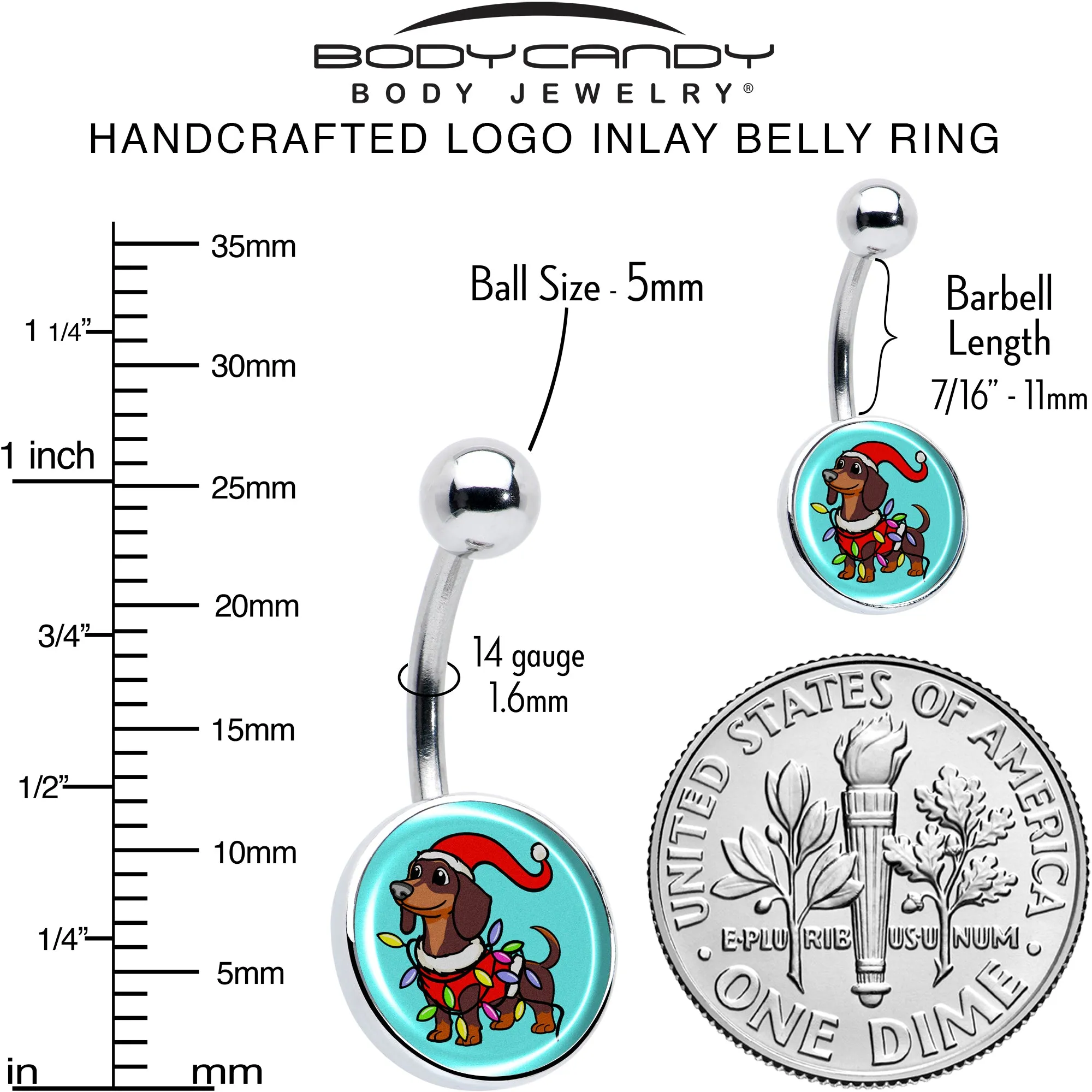 Christmas Holiday Weiner Dog Belly Ring