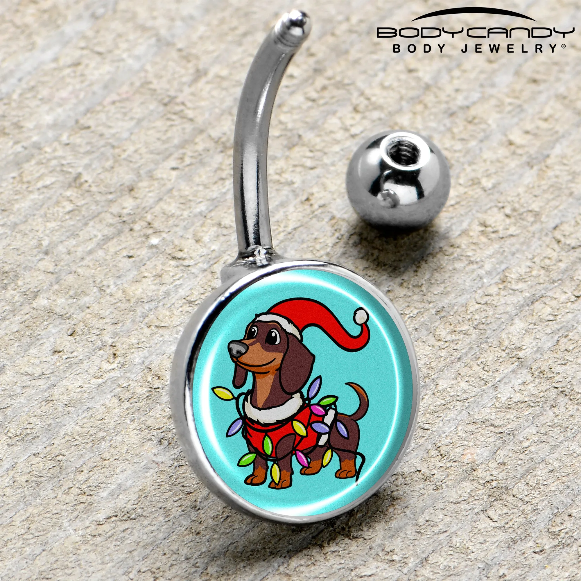 Christmas Holiday Weiner Dog Belly Ring