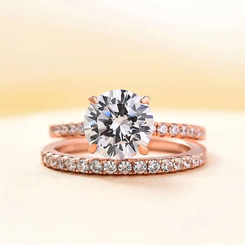 Classic Rose Gold Round Cut Wedding Ring Set
