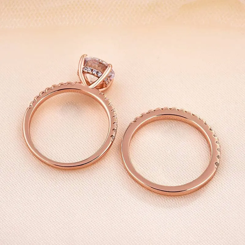 Classic Rose Gold Round Cut Wedding Ring Set