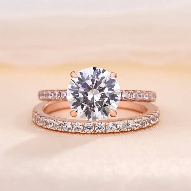 Classic Rose Gold Round Cut Wedding Ring Set