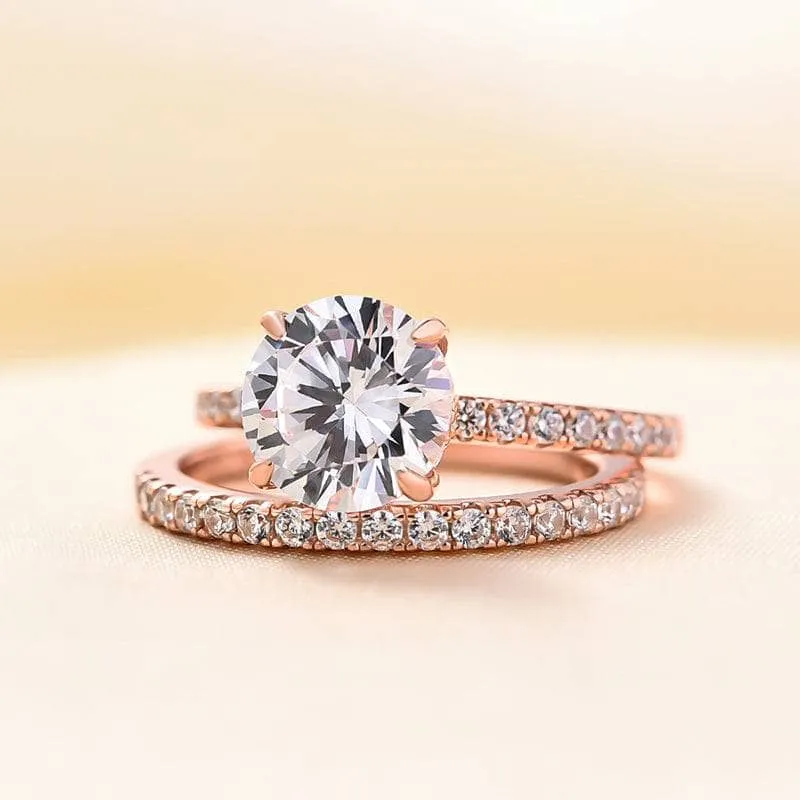 Classic Rose Gold Round Cut Wedding Ring Set