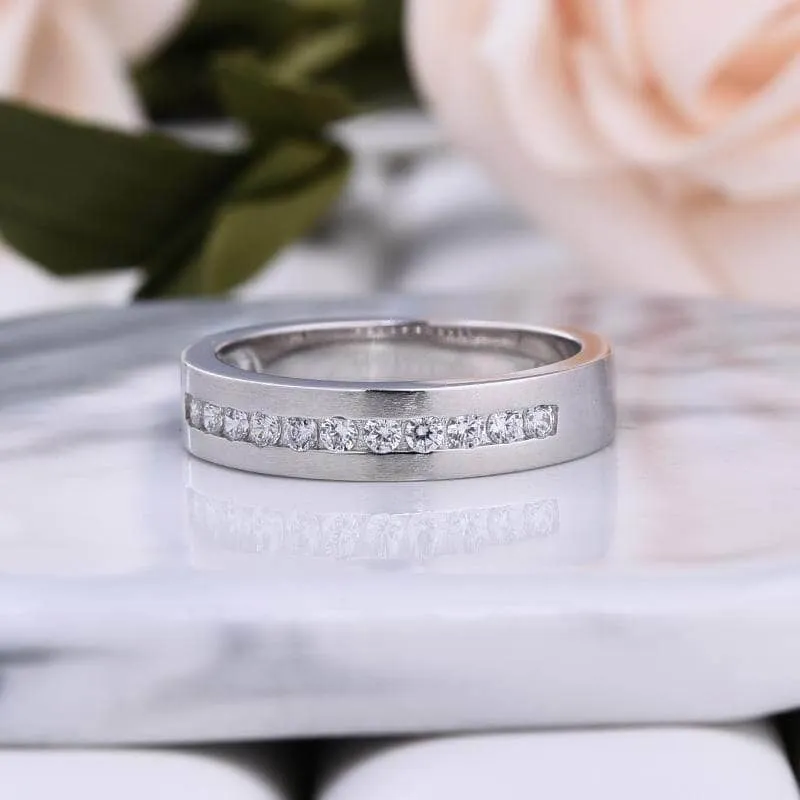 Classic Round Cut White Sapphire Men's Wedding Band