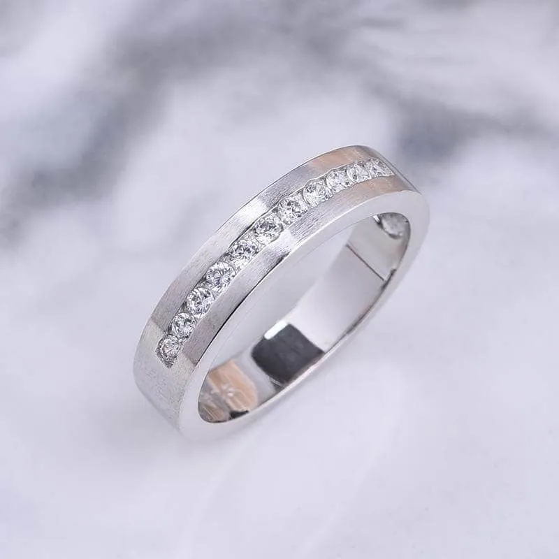 Classic Round Cut White Sapphire Men's Wedding Band