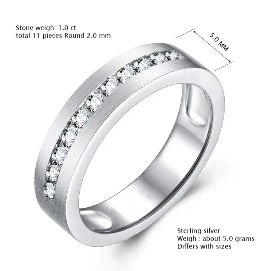 Classic Round Cut White Sapphire Men's Wedding Band
