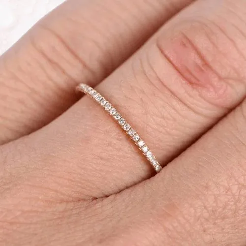 Classic Yellow Gold Full Eternity Thin Wedding Band