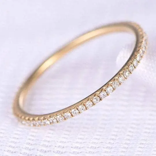 Classic Yellow Gold Full Eternity Thin Wedding Band