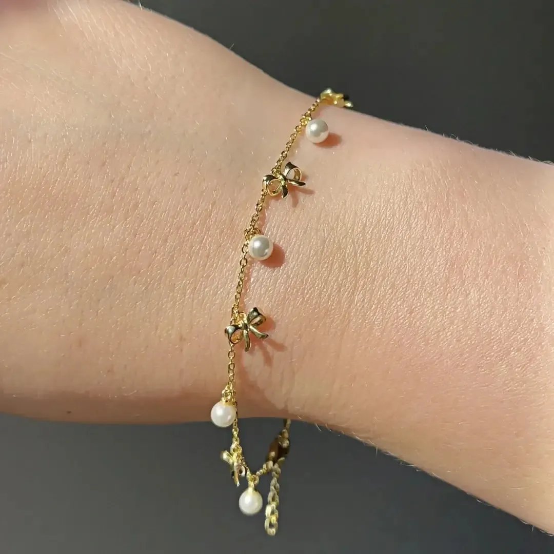 Coquette Charm Adorable Pearl Ring Bracelet Necklace Chic Hoop Earrings Set by Katie