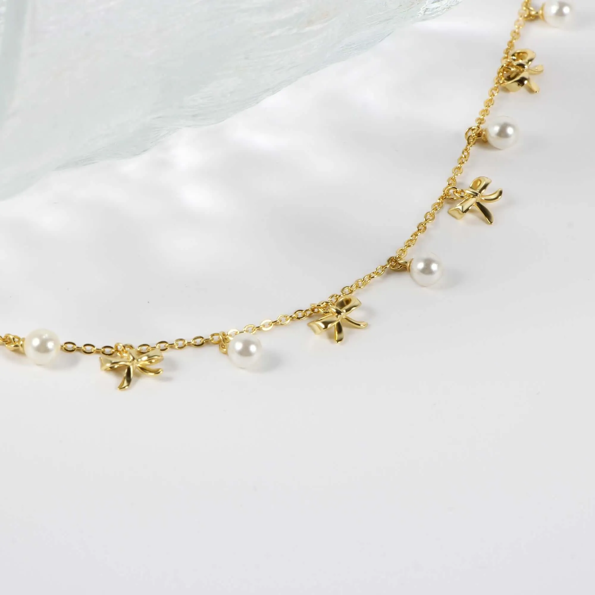 Coquette Charm Adorable Pearl Ring Bracelet Necklace Chic Hoop Earrings Set by Katie
