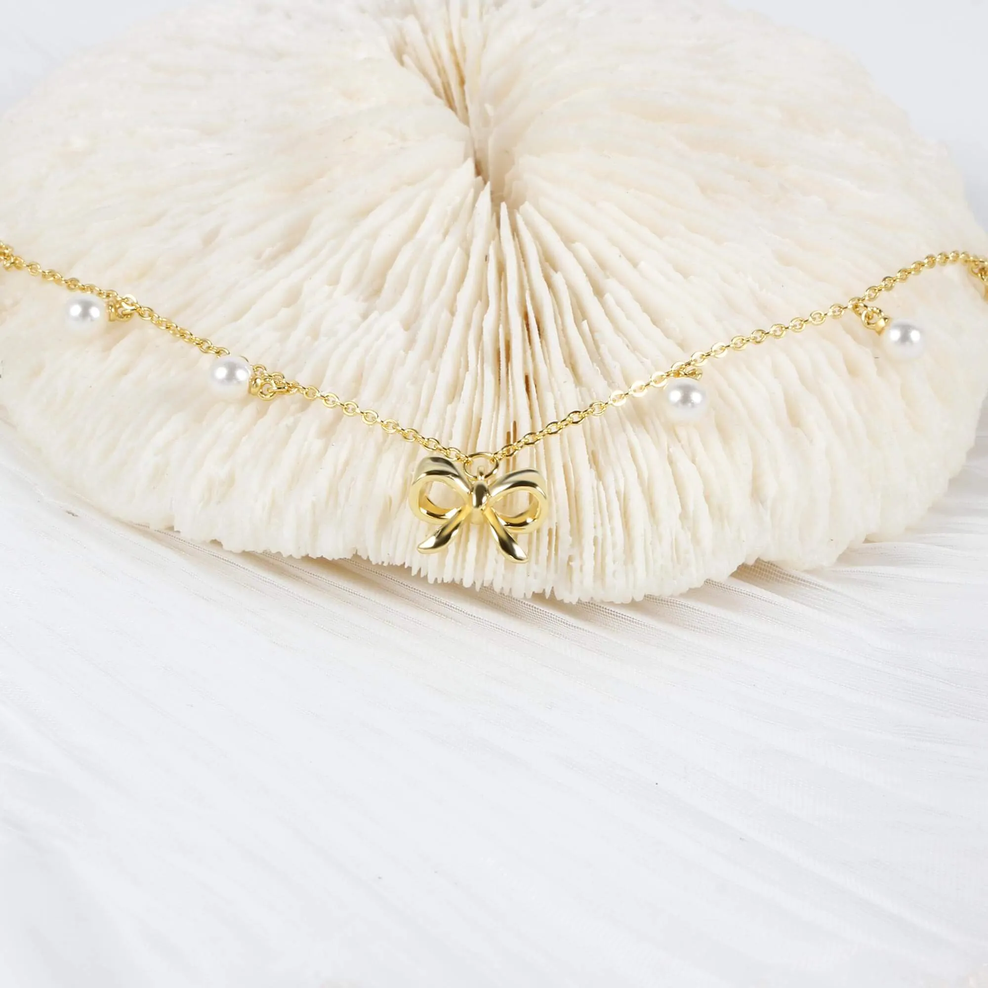 Coquette Charm Adorable Pearl Ring Bracelet Necklace Chic Hoop Earrings Set by Katie