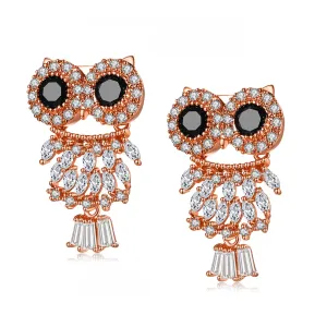 Crystal & Cubic Zirconia Owl Dangle Earrings