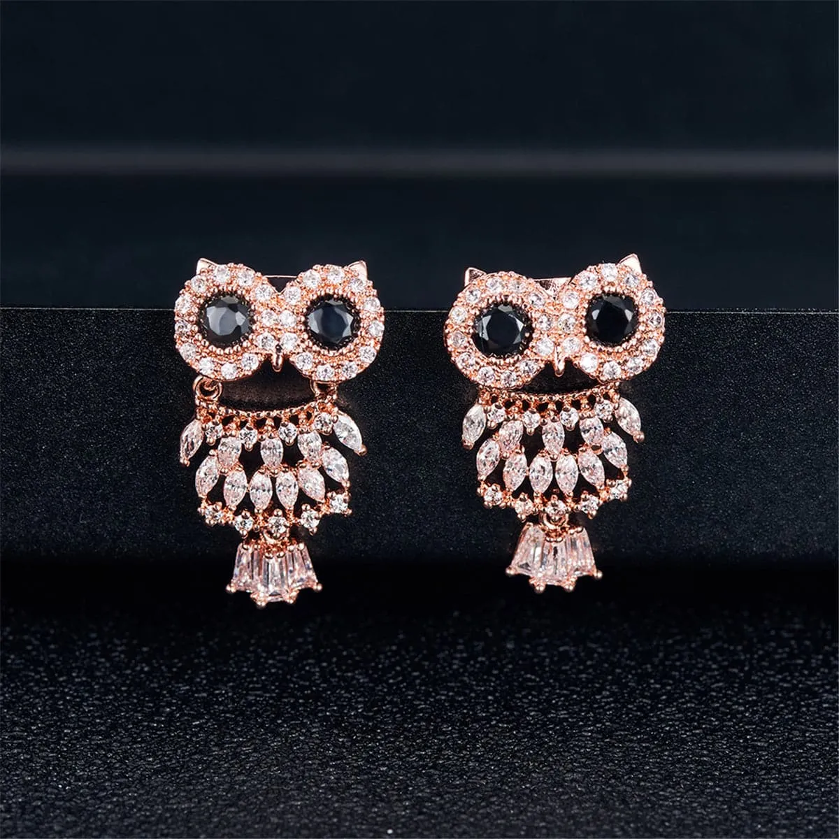 Crystal & Cubic Zirconia Owl Dangle Earrings