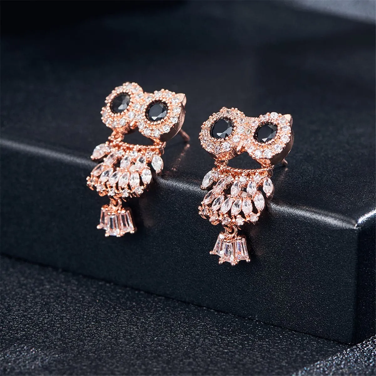 Crystal & Cubic Zirconia Owl Dangle Earrings