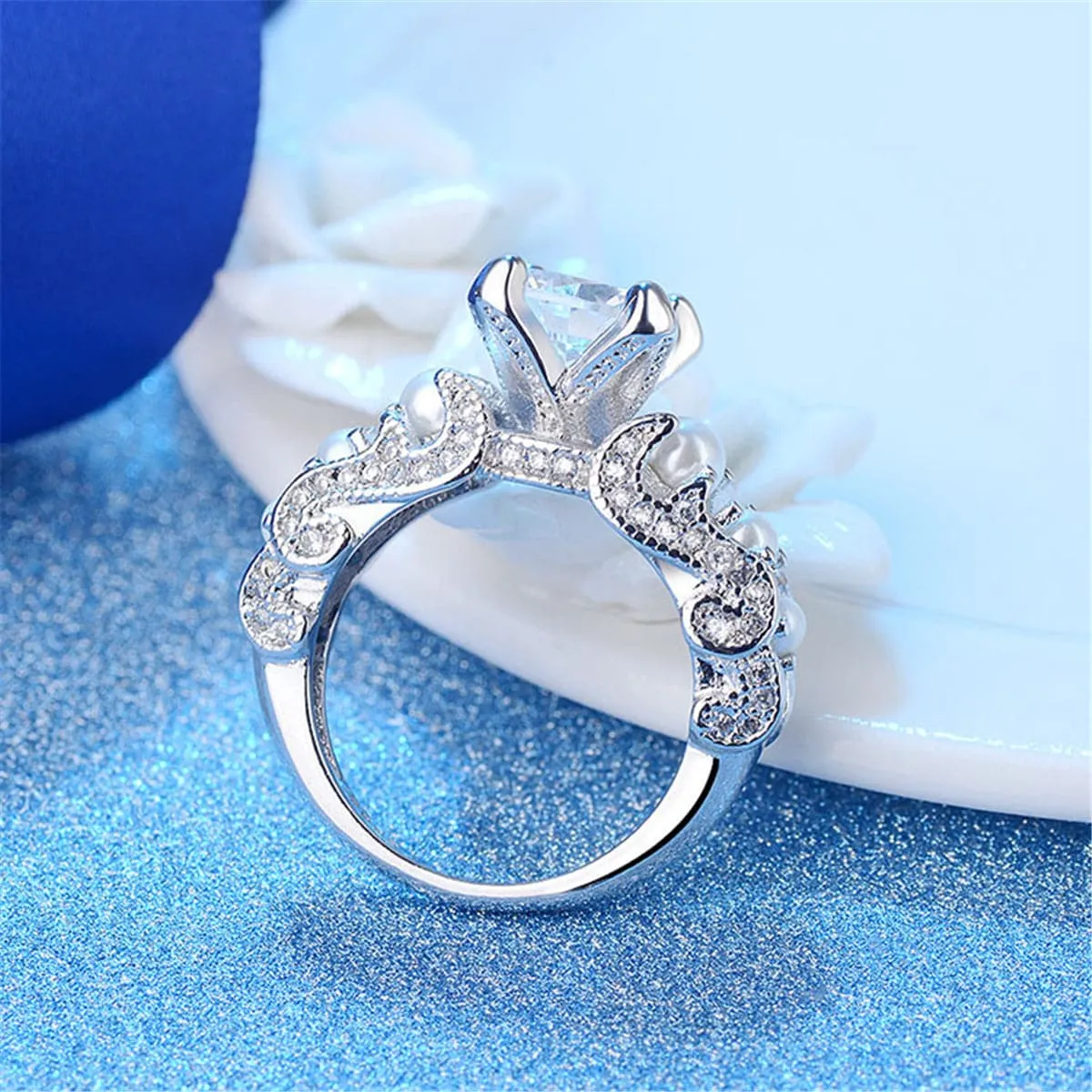 Crystal & Pearl Silver-Plated Botany Ring Set